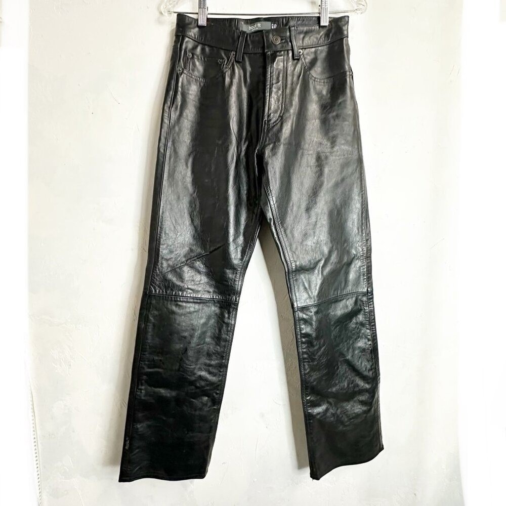 Vintage Gap Leather Pants Men's 29 x30 Y2K Biker Boot Cut Black Harley (28x29)